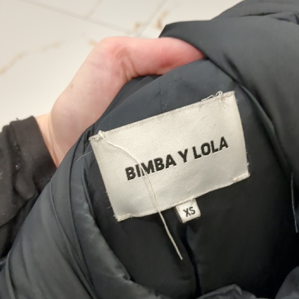 Bimba Y Lola Designer Down Winter Coat Warm Black Hooded Puffer Jacket XS - Picture 3 of 8